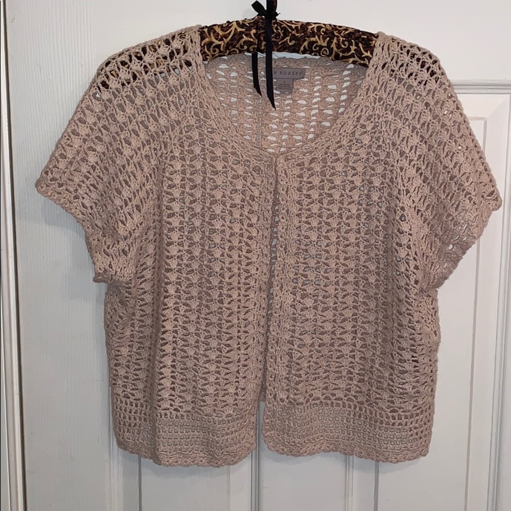 St. John Open-Knit Short Sleeve Cardigan - Blush